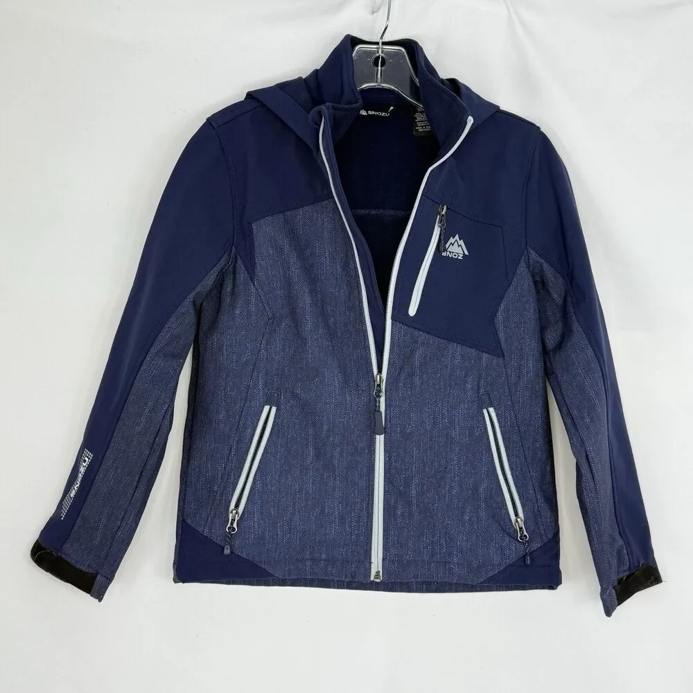 Snozu Jacket Boy M 10/12 Softshell Hooded Full Zip Blue